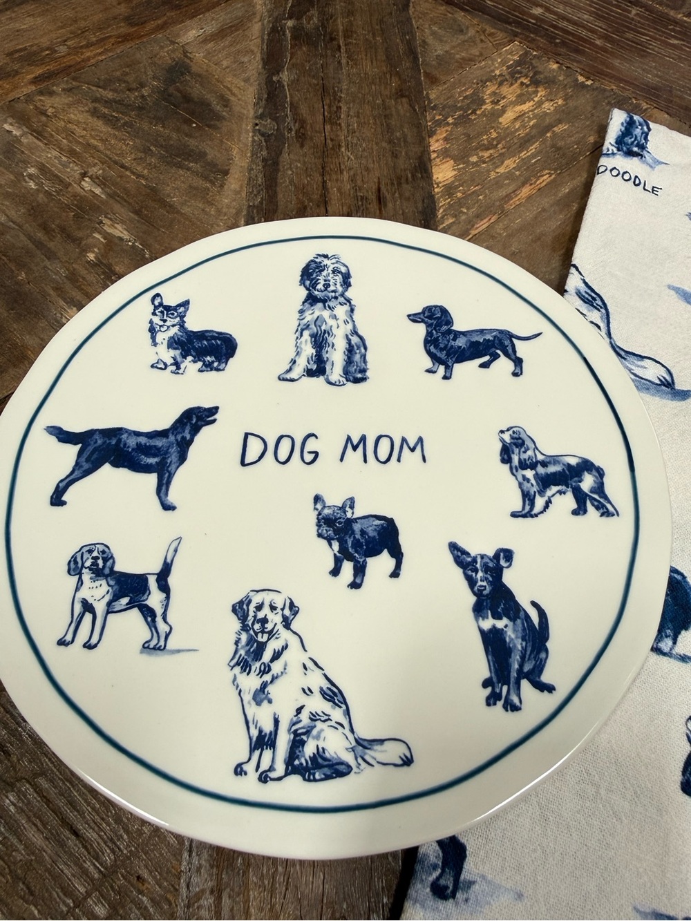 Molly Hatch Stoneware Dog Mom 8.25”
Dessert Plate Blue/White Sold Out New in Box